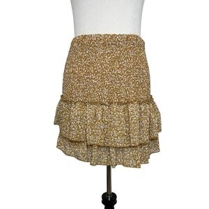 Mable Womens Floral Smocked Tiered Mini skirt Skort Size Medium Beige White